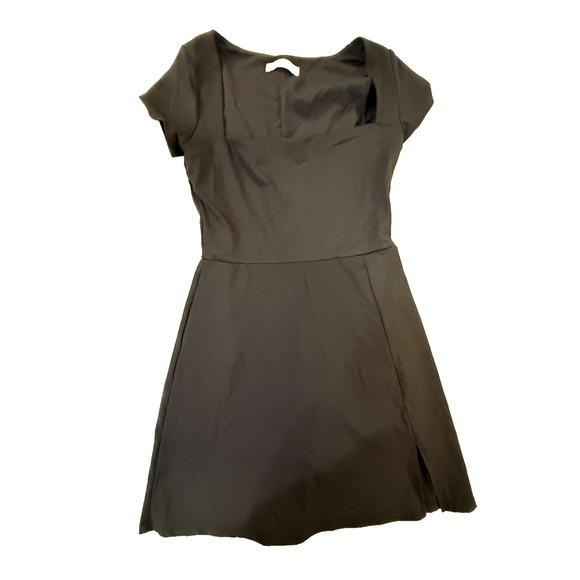 Qinsen Dress Womens Medium Black Fit And Flare Short Sleeve Classic Pocket Midi - Picture 1 of 6